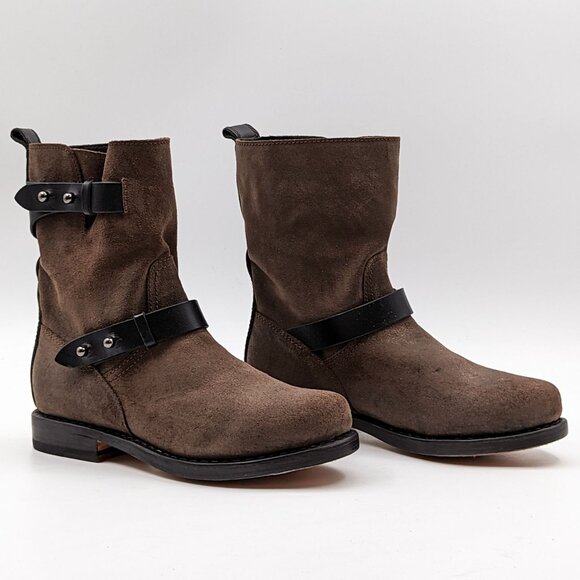 rag&bone Women Waxed Brown Suede Moto Biker boots size 6US EUR 36